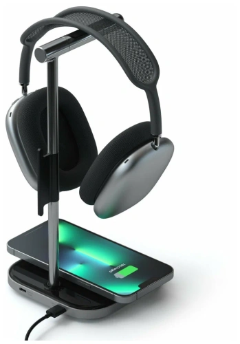 сертифицированный Подставка Satechi 2 in 1 Headphone Stand with Wireless Charger для наушников,алюминий серый космос фото 2