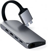 продажа Хаб Satechi Type-C Dual Multimedia Adapter для Macbook с двумя портами USB-C Серый космос