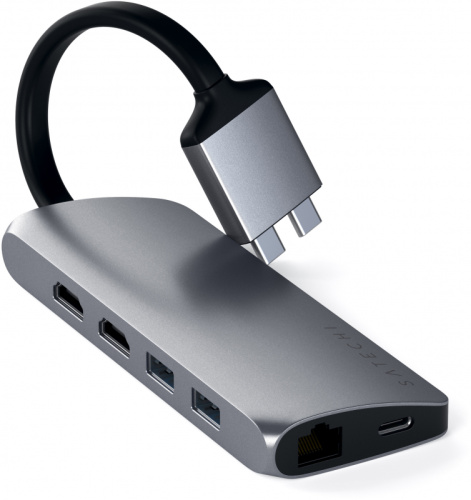 сертифицированный Хаб Satechi Type-C Dual Multimedia Adapter для Macbook с двумя портами USB-C Серый космос