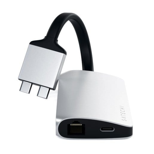 сертифицированный Хаб Satechi Type-C Dual Multimedia Adapter для Macbook с двумя портами USB-C серебряный фото 2