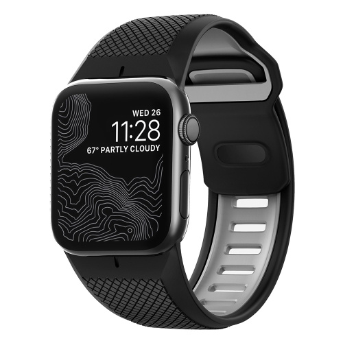 сертифицированный Ремешок для Apple Watch Band 44/42mm Nomad Sport Strap силиконовый черный/серый