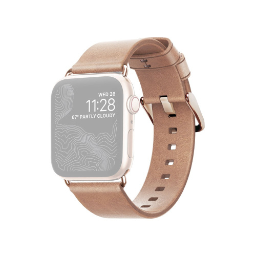 сертифицированный Ремешок для Apple Watch Band 40/38mm Nomad Modern Strap Slim кожанный светло-коричневый (з.золото)