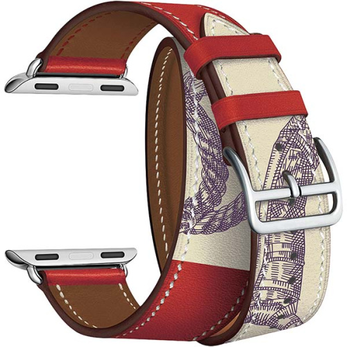 сертифицированный Ремешок для Apple Watch Band 42/44mm Lyambda Meridiana Ремешок кожанный красно-бежевая LWA-01-40-BKP