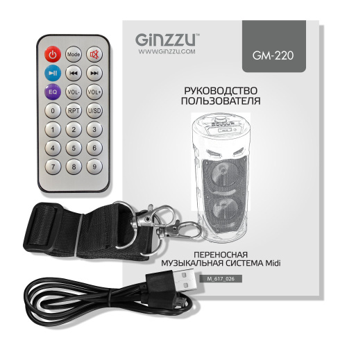 сертифицированный Акустическая система Ginzzu GM-220 Midi (TWS/ BT/ USB/ TF/ FM/ ДУ) фото 3
