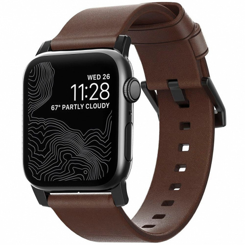 сертифицированный Ремешок для Apple Watch Band 40/38mm Nomad Modern Strap кожанный темно-коричневый (застежка черная)