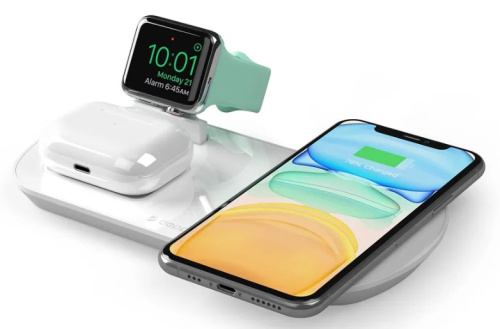 сертифицированный ЗУ беспроводное Deppa iPhone, Apple Watch, Airpods 17,5W 3 in 1 белый фото 2