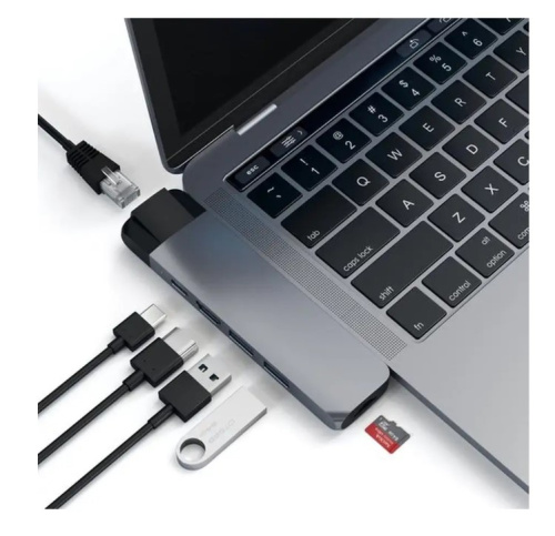 сертифицированный Хаб Satechi Aluminum Pro Hub with Ethernet & 4K HDMI для MacBook Air (18/20), MacBook Pro (18/20) фото 3