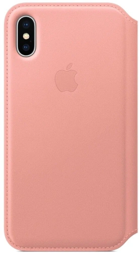 сертифицированный Чехол Apple iPhone X Leather Folio Soft Pink (розовый) фото 2