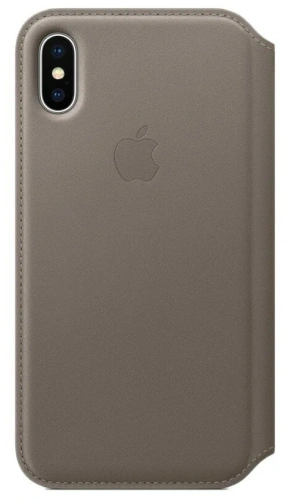 сертифицированный Чехол Apple iPhone X Leather Folio Soft Taupe (платиново-серый) фото 2