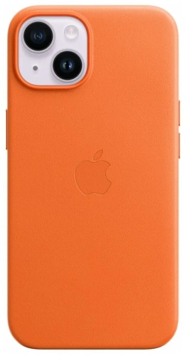 сертифицированный Чехол для Apple iPhone 14 Leather Case with MagSafe Orange