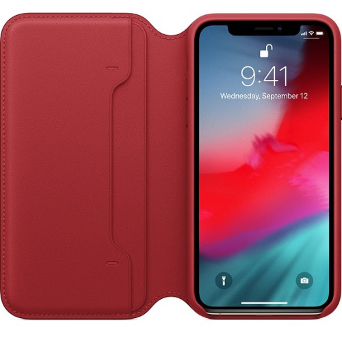 сертифицированный Чехол Apple iPhone XS Leather Folio Red (красный)