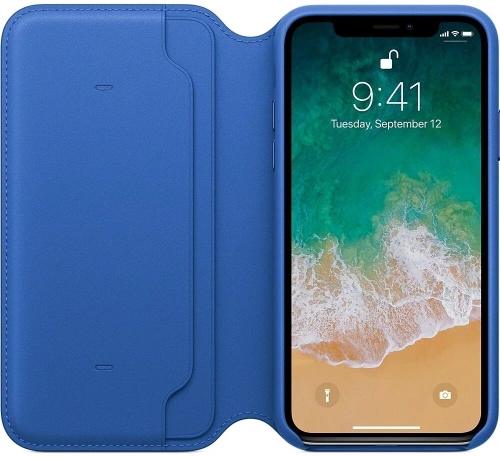 сертифицированный Чехол Apple iPhone X Leather Folio Electric Blue (синий)