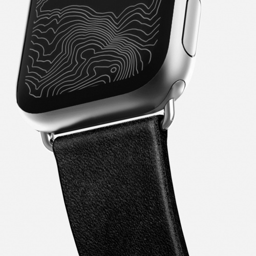 сертифицированный Ремешок для Apple Watch Band 40/38mm Nomad Modern Strap Slim кожанный черный (застежка серебро) фото 2