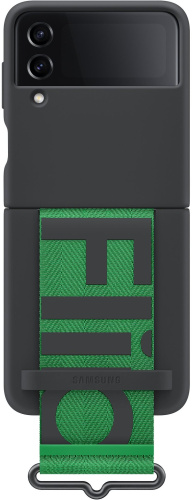 сертифицированный Накладка Samsung Z Flip4 Silicone Cover with Strap черная фото 2