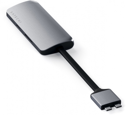 сертифицированный Хаб Satechi Type-C Dual Multimedia Adapter для Macbook с двумя портами USB-C Серый космос фото 2